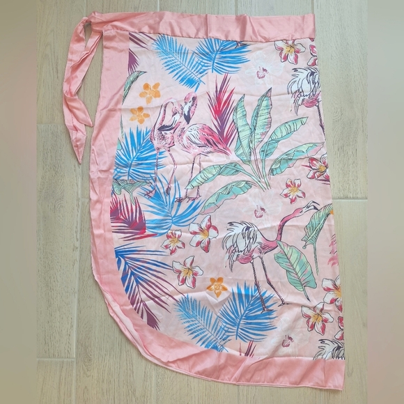 Tropical flamingo print swimsuit cover up/sarong/skirt with ties - one size - Picture 7 of 10